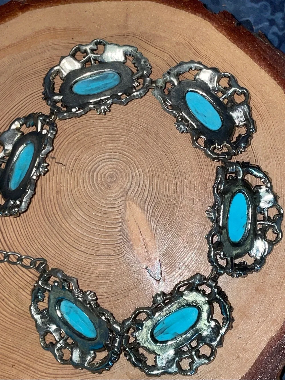 Vintage Boho Turquoise & Silver Filigree Statement Choker Necklace